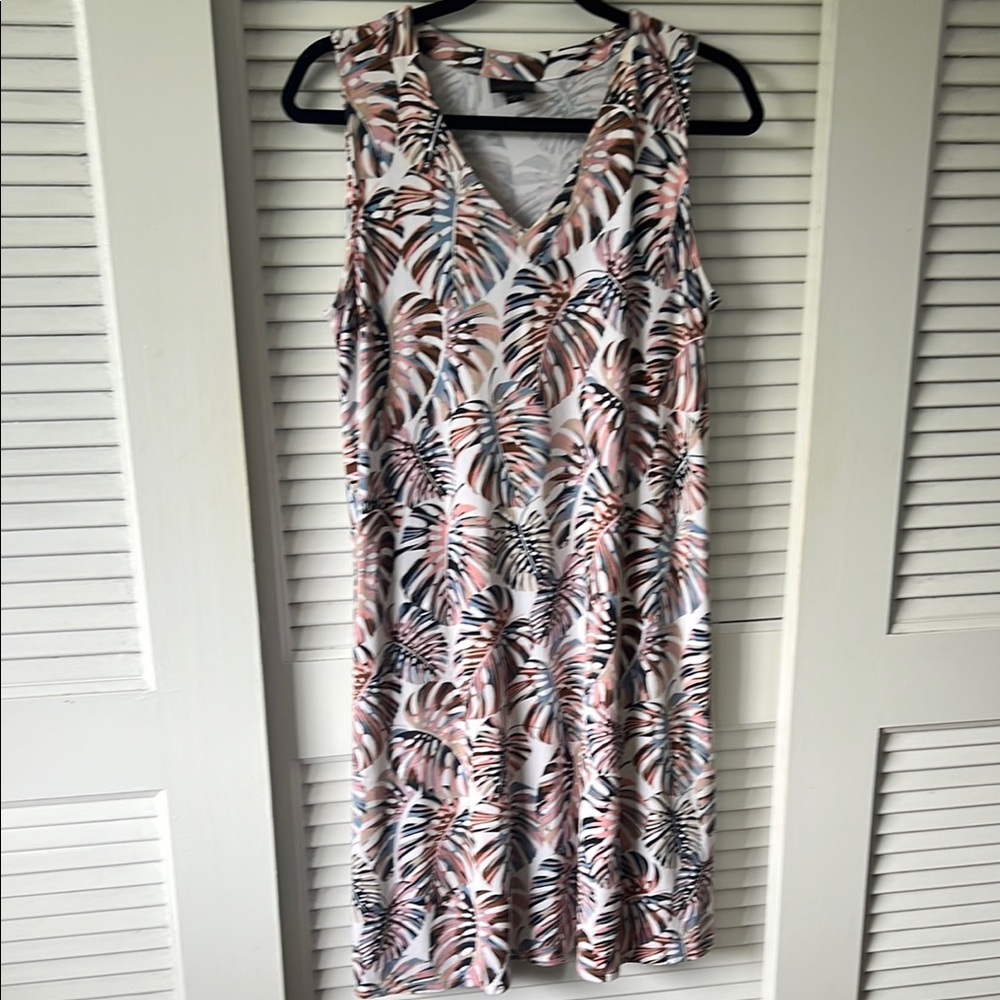 Tropical Print monsterra leaf v neck rayon Sleeveless Dress